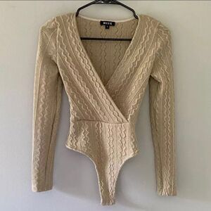 Meek Tan Cable Knit Surplice Bodysuit Size Small